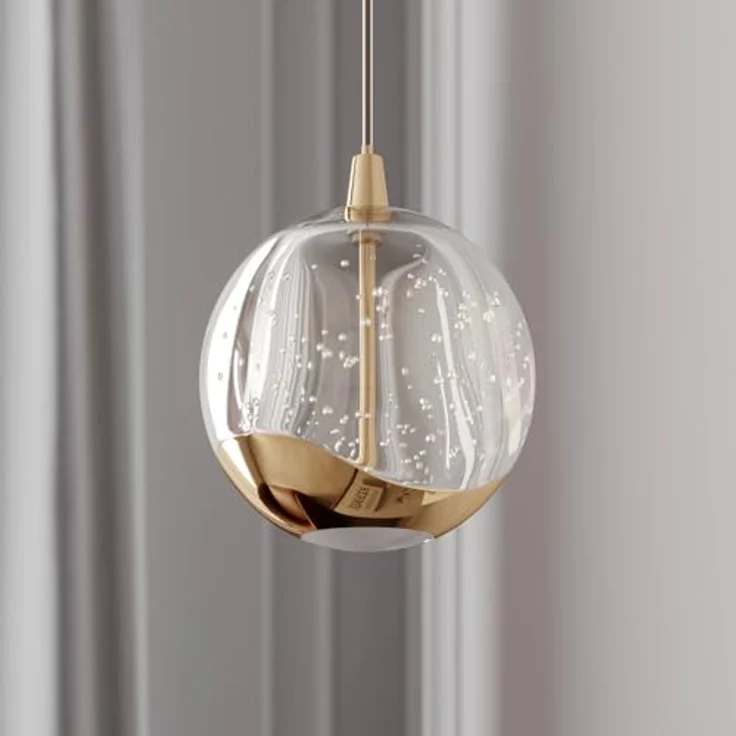 Lucande LED-Pendellampe Hayley, Kugelförmig, Ø 9 cm, goldfarbenes Glas mit Blasenstruktur – Bild 4