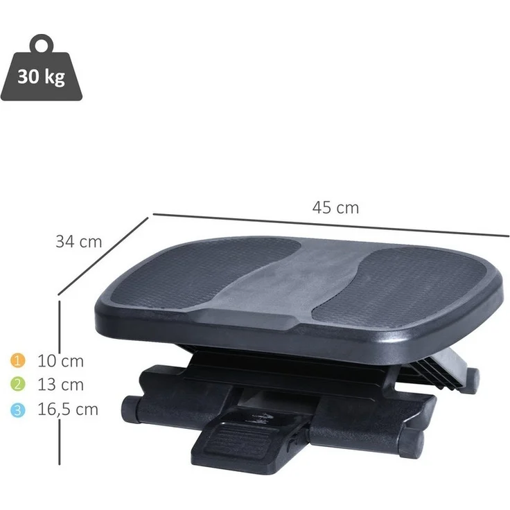 HOMCOM Fußhocker 3 Höhen Verstellbare Fußstütze (Fußbank, 1 St, Fußablage), Schwarz 45 x 34 x 10-16,5 cm – Bild 2