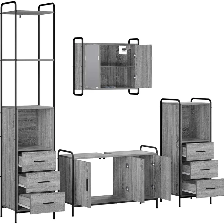 vidaXL Badezimmerschrank-Set 4 stk. Sonoma-Grau 40 x 36 x 200,5 cm 3444672 – Bild 7