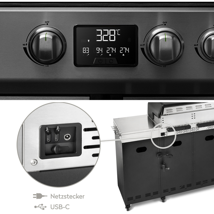 BURNHARD® Gasgrill 4-Brenner BBQ mit Infrarot-Heckbrenner & Seitenkochfeld - Schwarz - #946918 – Bild 5