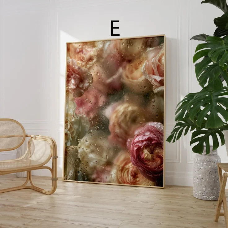 Poster Blumen · Geschenkidee · Blumen hinter Glas mit Wassertropfen Poster Ästhetische Fotografie Prints · Dekoprint ohne Rahmen - E / 40 x 50 cm