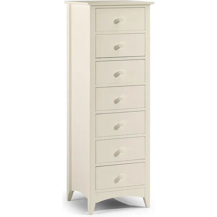 Die schmale Kommode Cameo von Julian Bowen mit 7 Schubladen in Steinweiß ist eine elegante und praktische Aufbewahrungslösung