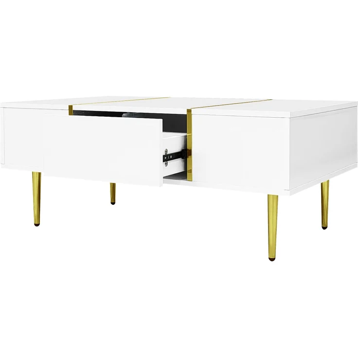 Couchtisch 100 x 60 x 41,5 cm, mit Schubladen, aus MDF, als Ablage für Getränke und Bücher im Wohnzimmer, Weiß – Bild 15