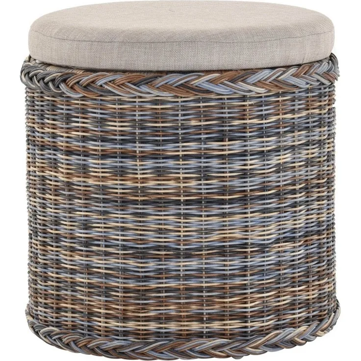 Krines Home Wäschekorb Rattan Sitzhocker mit Stauraum Rund Badhocker Sitz gepolstert Deckel, mit gepolstertem Deckel, mit herausnehmbarem Inlett