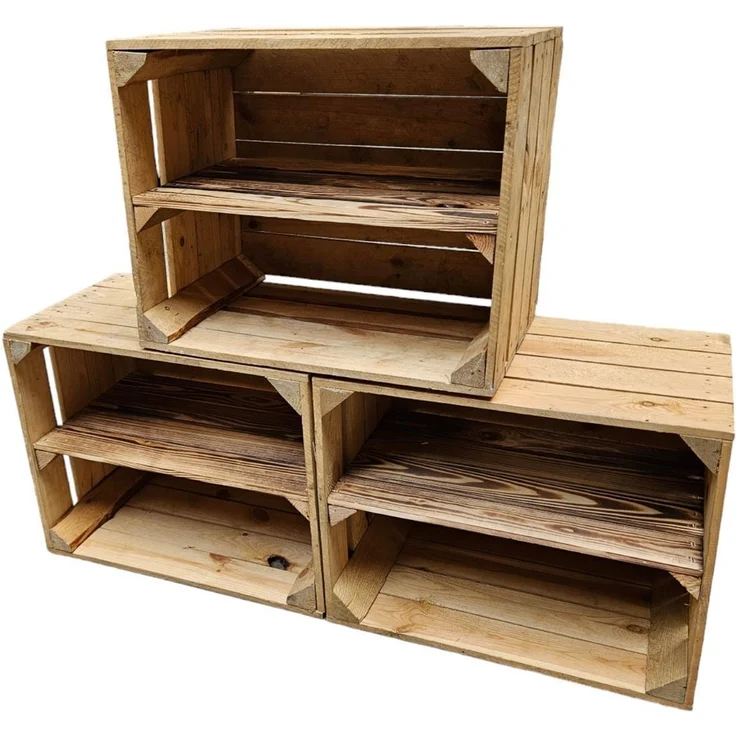 Vintage Natur Holzkisten 2er Set 50 x 40 x 30cm mit Ablage Lang – Bild 10