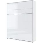 Schrankbett Bed Concept, Wandklappbett mit Lattenrost, V-Bett, Wandbett Bettschrank Schrank mit integriertem Klappbett Funktionsbett (BC-12, 160 x 200 cm, Weiß/Weiß Hochglanz, Vertical)