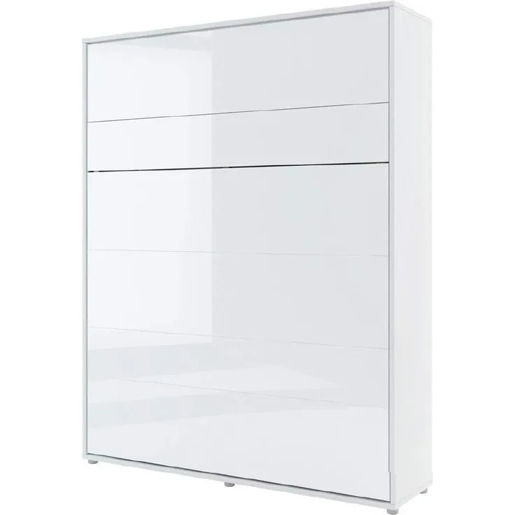 Schrankbett Bed Concept, Wandklappbett mit Lattenrost, V-Bett, Wandbett Bettschrank Schrank mit integriertem Klappbett Funktionsbett (BC-12, 160 x 200 cm, Weiß/Weiß Hochglanz, Vertical)