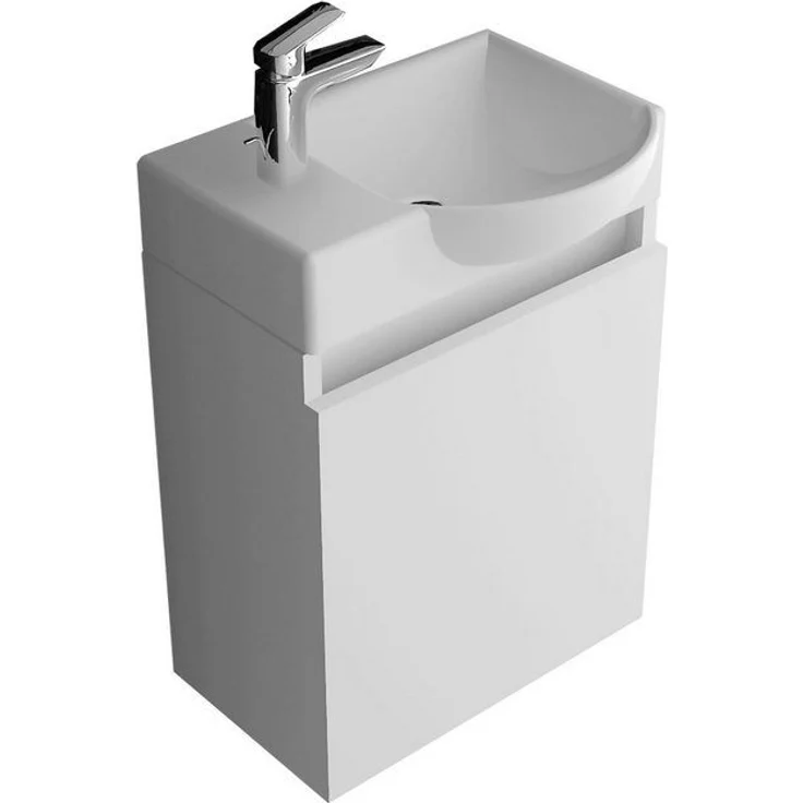 Alpenberger Badmöbel-Set Gäste WC Möbel Set - Waschtisch mit Waschbeckenunterschrank Weiß, (Komplett-Set 2-tlg. Vormontiert, 2-St, Bad Waschtisch mit Waschtischunterschrank hängend), Bad Waschbecken mit Unterschrank 45 cm Breit – Bild 4