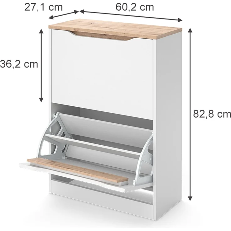 Schuhkipper Ruben Weiß/Artisan-Eiche 60.2 x 82.8 cm mit 2 Kippfächern Vicco – Bild 2