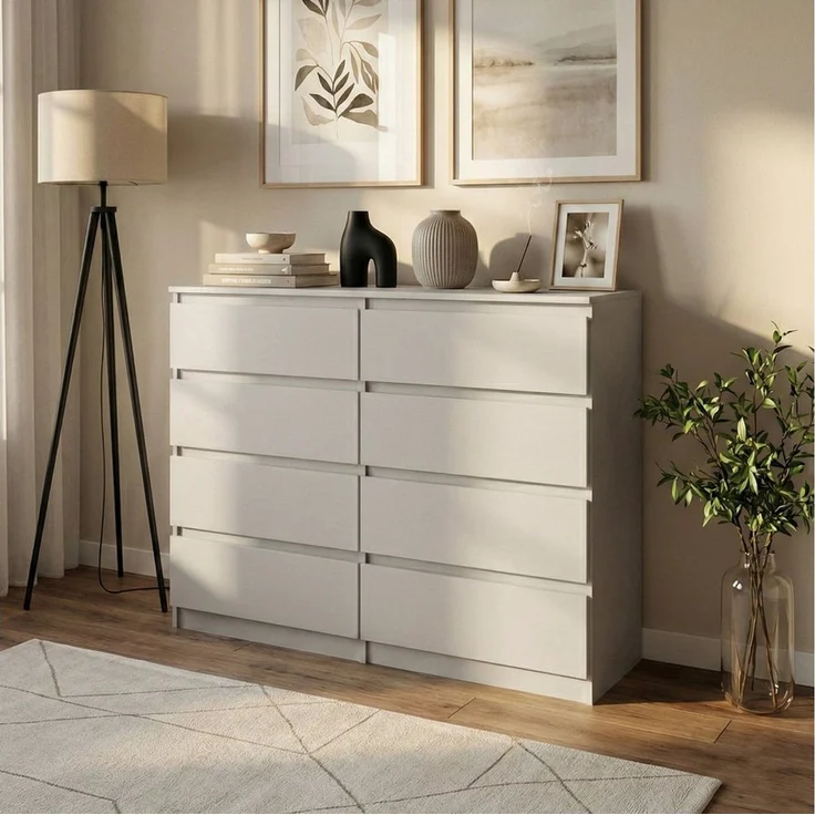 Beautysofa Kommode 100 cm LEMON mit 8 Schubladen (Moderne Schubladenkommode in Weiß oder Kaschmir, Kugelführungen), Sideboard Schlafzimmer Wohnzimmer – Bild 1