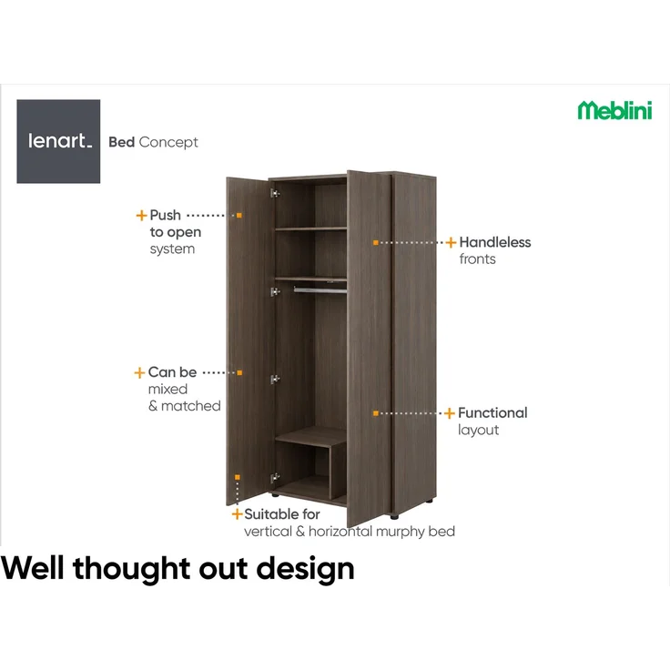 MEBLINI Kleiderschrank BC-20 für Schrankbett - Dunin Eiche - 101x217x55cm - 2 Türig - Drehtürenschrank mit Einlegeböden und Kleiderstange – Bild 3