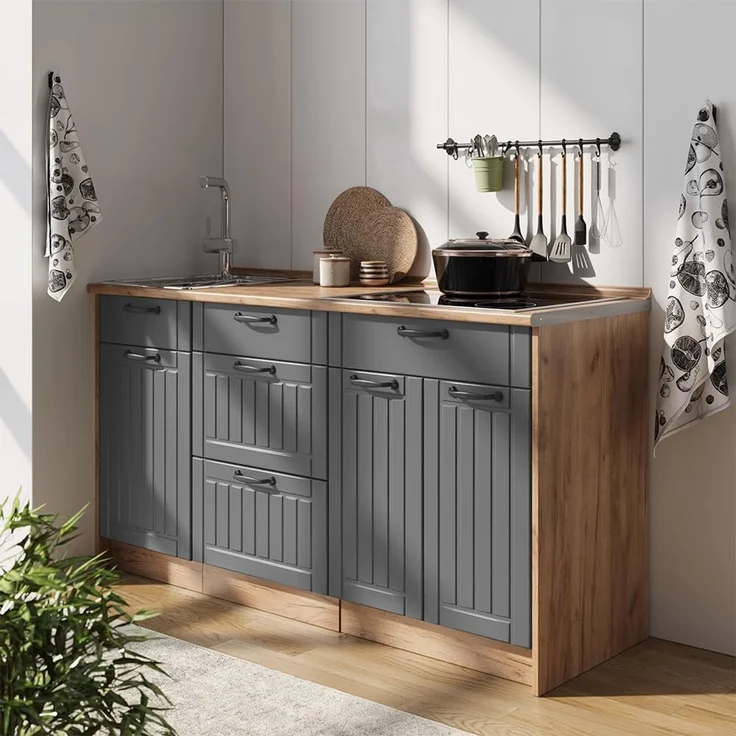 Küchenblock Fame-Line Dunkelgrau 150 cm, AP Marmor Vicco – Bild 2
