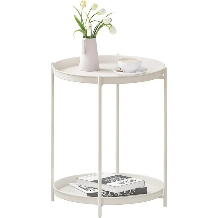 Woltu Beistelltisch (1-St), mit Stauraum, 2 abnehmbare Tabletts, rund, aus Metall