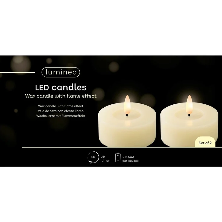 Lumineo LED-Teelichter, Timer, warmweiß, LED Teelichter 7x6 cm mit Timer Wachs 2 Stück Creme / Warmweiß – Bild 3
