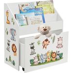 Juskys Kinder Bücherregal mit 3 Fächern & Spielzeugkiste, Weiß, 63 x 30 x 70 cm (BxTxH)