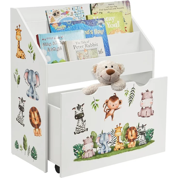 Juskys Kinder Bücherregal mit 3 Fächern & Spielzeugkiste, Weiß, 63 x 30 x 70 cm (BxTxH) – Bild 1