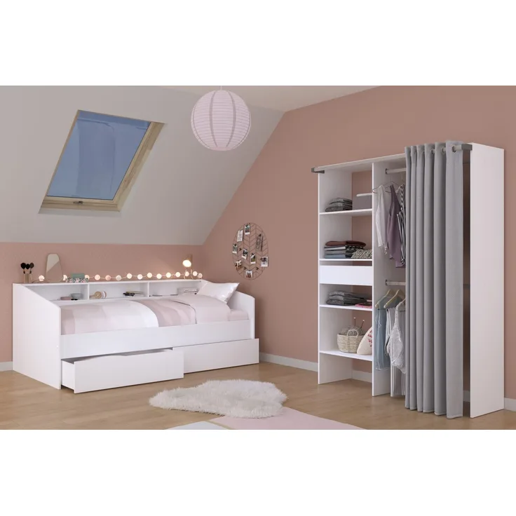 Jugendzimmer Sleep in Weiß Kinderzimmer Komplett Set von Parisot Möbel - in verschiedenen Varianten wählbar - 3 teilig , Stauraumbett + Bettschubkästen + offener Kleiderschrank