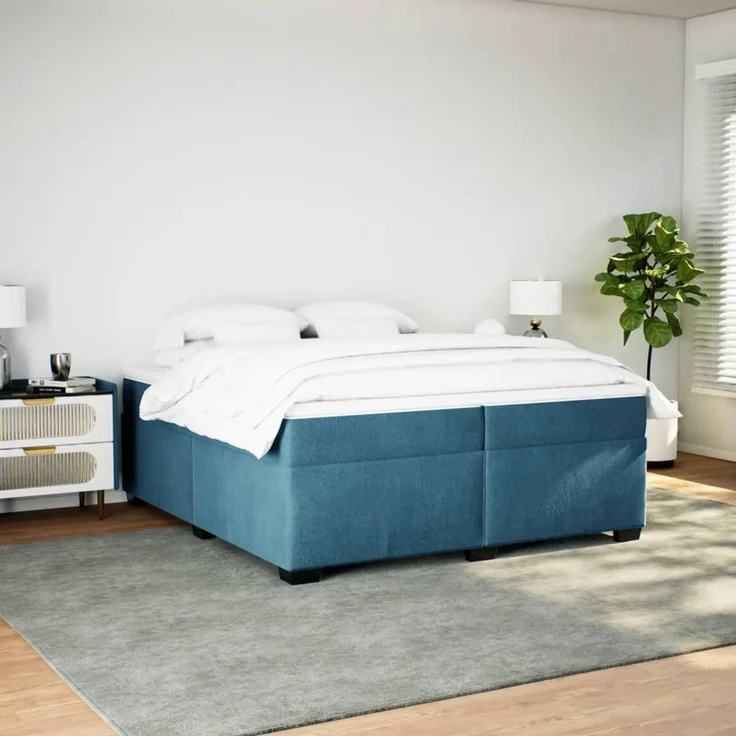 vidaXL Boxspringbett mit Matratze Dunkelblau 200x200 cm Samt 3285309 – Bild 3