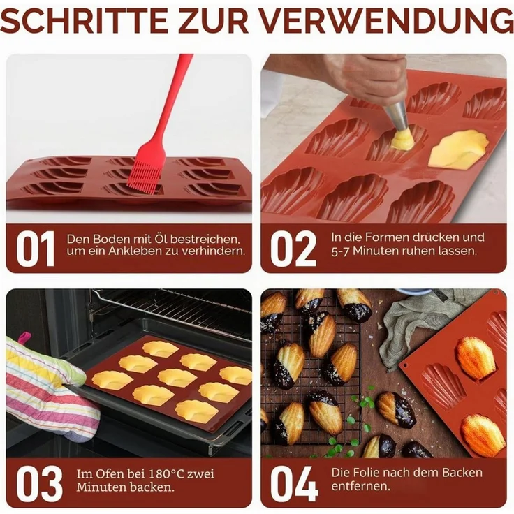 Bundviel Brotbackform 2er Set Silikon Madeleine Backform Bärentatzen Form Kuchen Muschel – Bild 3