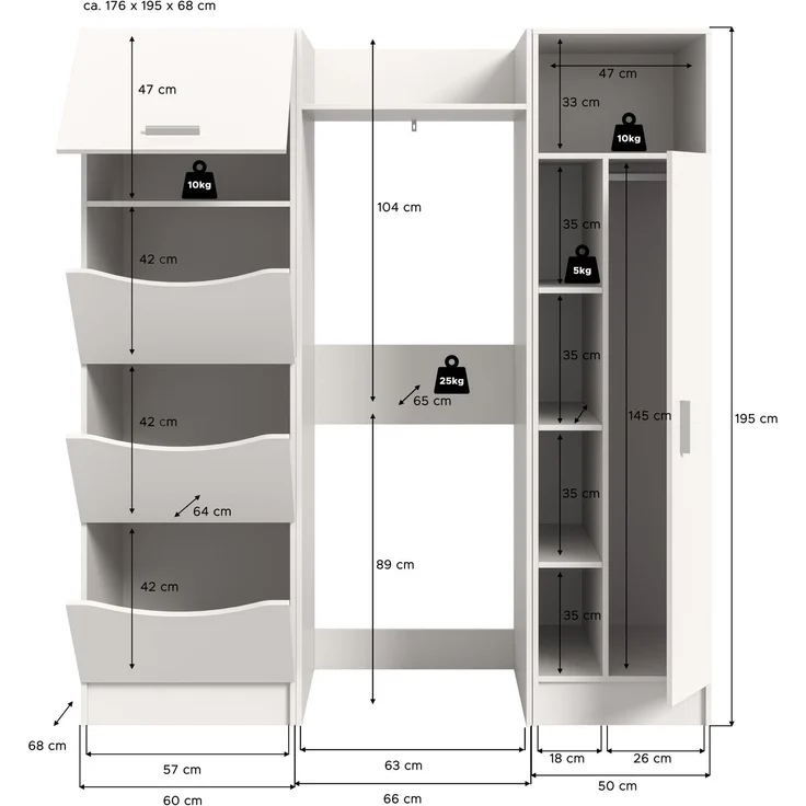 Waschmaschienenumbau Set (B/H/T: 166x195x62 cm) in weiß Nachbildung – Bild 4