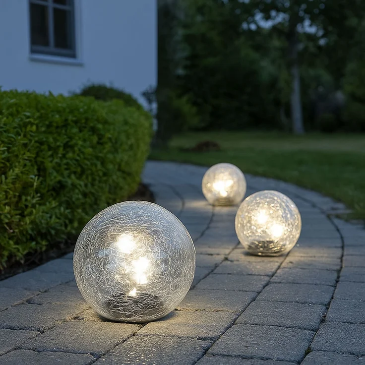 2er Set LED Außenleuchte, Solarkugel, Glas Crackle, D 15 cm – Bild 4