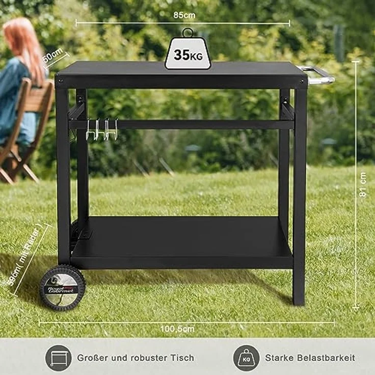 Royal Gourmet Grillwagen Grilltisch Outdoor Beistelltisch Garten Trolley Outdoorküche Multifunktioneller Arbeitstisch Werkbank für Outdoor BBQ Servierwagen Arbeitsplatte 85x50 cm – Bild 3