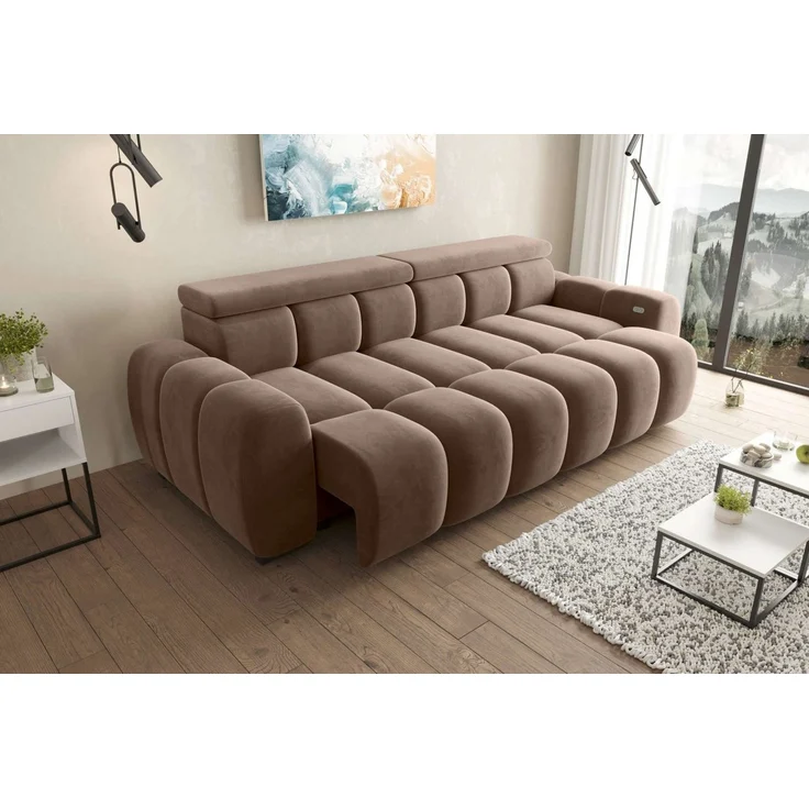 99rooms Alessio Bigsofa Velours TIFFANY Taupe mit Sitztiefenverstellung – Bild 3