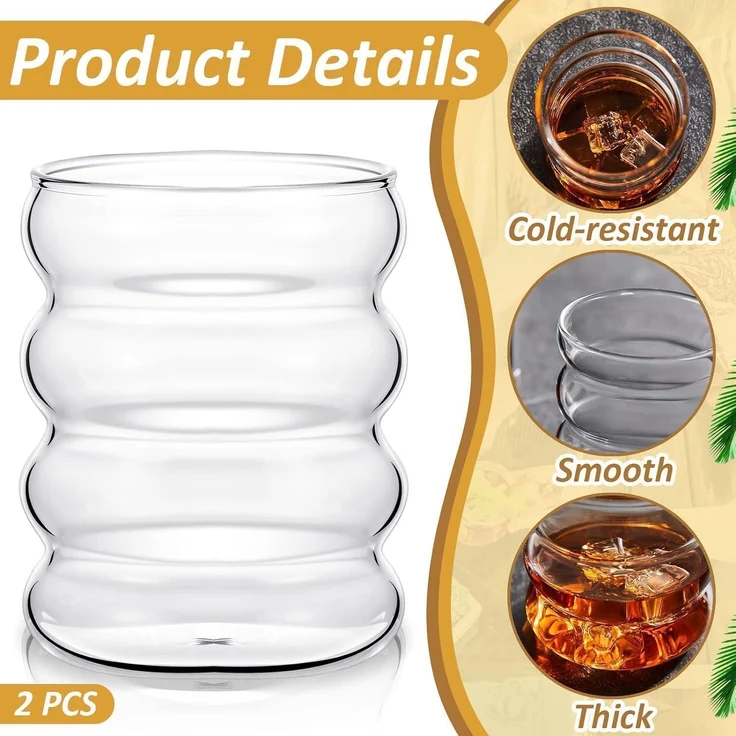 ALINK Plus Size Gerippte Trinkgläser 2er Set 530ml Glasstrohhalme Cocktail – Bild 3