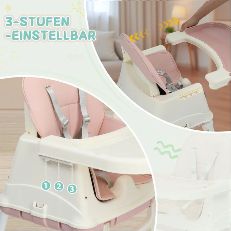 LALAHO Kinderstuhl Baby 4-in-1 Kinderhochstuhl - Abnehmbar Esszimmerstuhl, Kinderwagen - Mitwachsstuhl und Babystuhl Höhenverstellbar – Bild 4