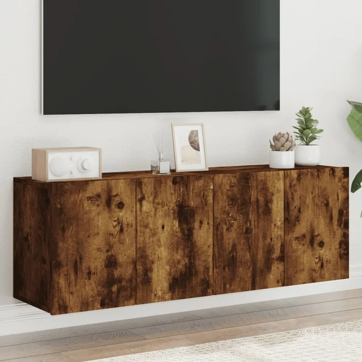 2 pcs TV-Wandschrank, TV Hängeboard Hängeschrank Räuchereiche 60x30x41 cm – Bild 1