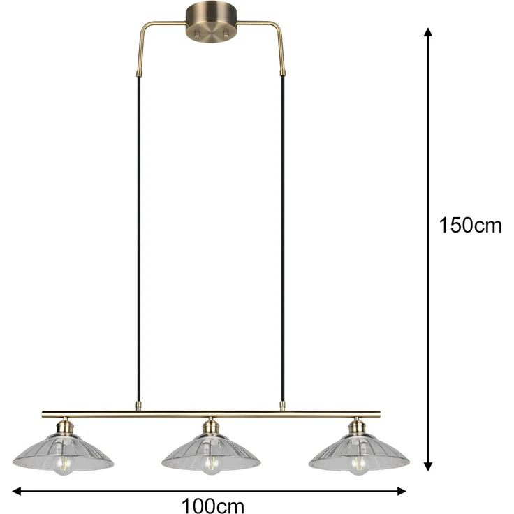 Pendelleuchte ELUNA 3-flammig Altmessing, Glasschirme klar, Breite 100cm – Bild 4