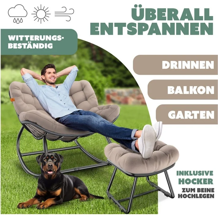 KESSER® Schaukelstuhl für drinnen & draußen ergonomischer Schaukelsessel | maximale Belastung von 120kg Relaxsessel mit Rutschfesten Füßen, Witterungsbeständig | Ideal für Balkon, Garten & Wohnzimmer Taupe, XXL Chillexer Pro – Bild 4
