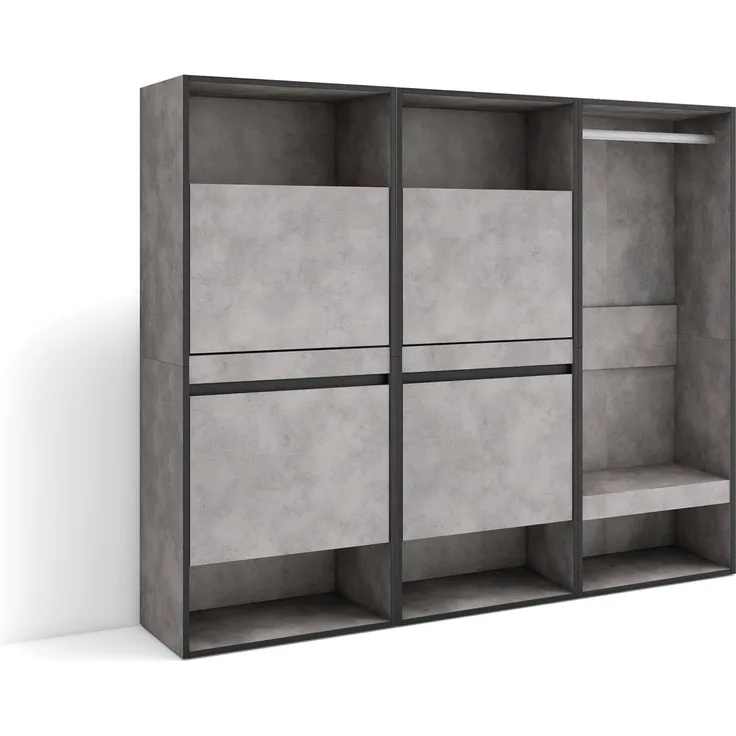 Skraut Home | Schuhregal, Schuhschrank | Schuhaufbewahrung | 180 x 145 x 35 cm | Für Schlafzimmer, Zimmer | Offener Kleiderschrank | Moderner Stil | Zement