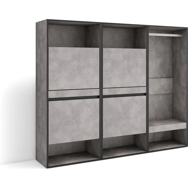 Skraut Home | Schuhregal, Schuhschrank | Schuhaufbewahrung | 180 x 145 x 35 cm | Für Schlafzimmer, Zimmer | Offener Kleiderschrank | Moderner Stil | Zement