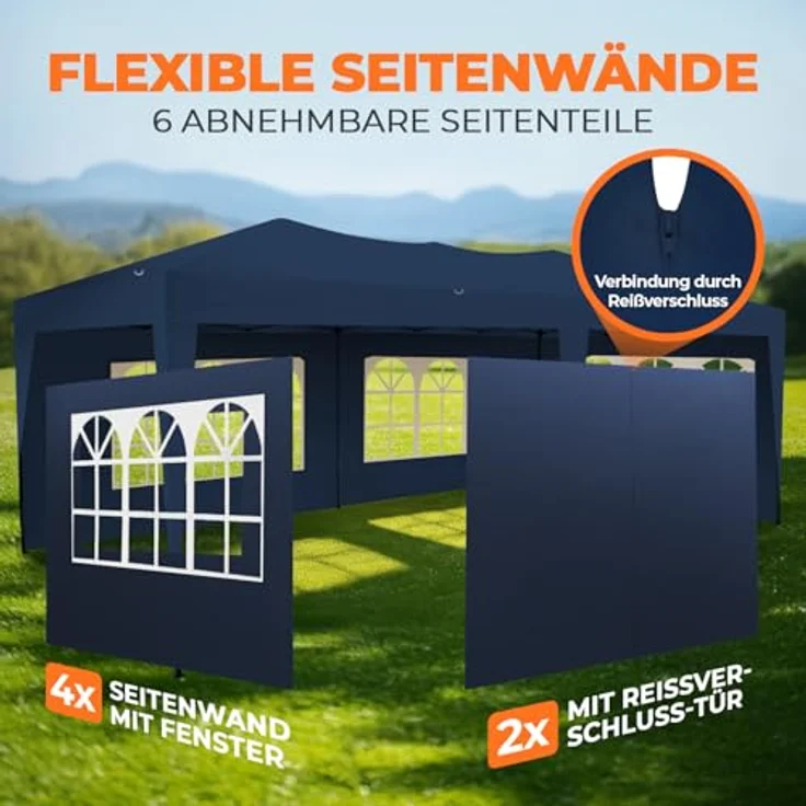 Kronenburg Faltpavillon wasserdicht Pavillon mit 6 Seitenteilen, Gartenzelt, 3x6 m - mit UV Schutz 50+, Blau – Bild 7
