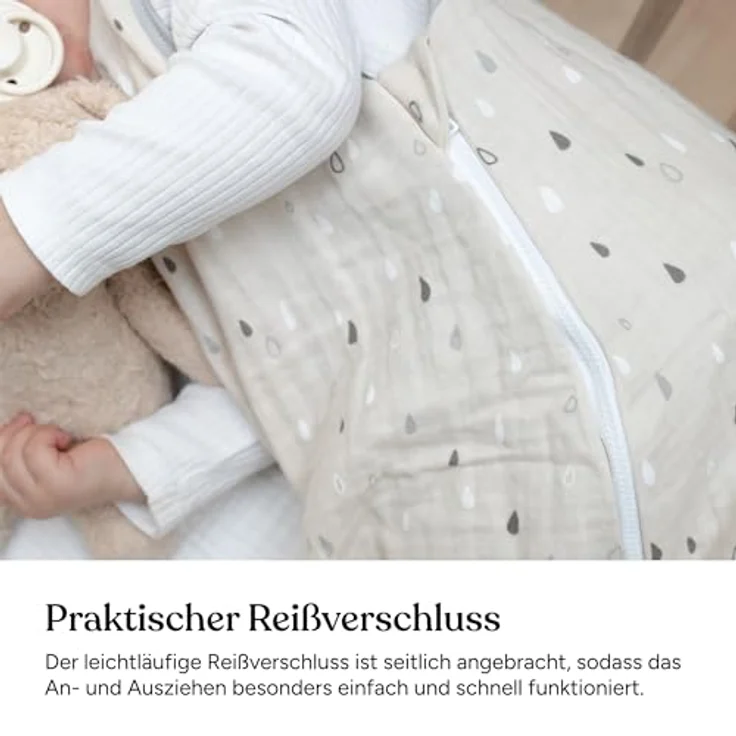 Ehrenkind® Baby Sommerschlafsack Rund Musselin | aus weicher OEKO-TEX zertifizierter Bio-Baumwolle | Sommer Baby Schlafsack Baby 1 TOG Gr. 50/56 Natur Herzen – Bild 10