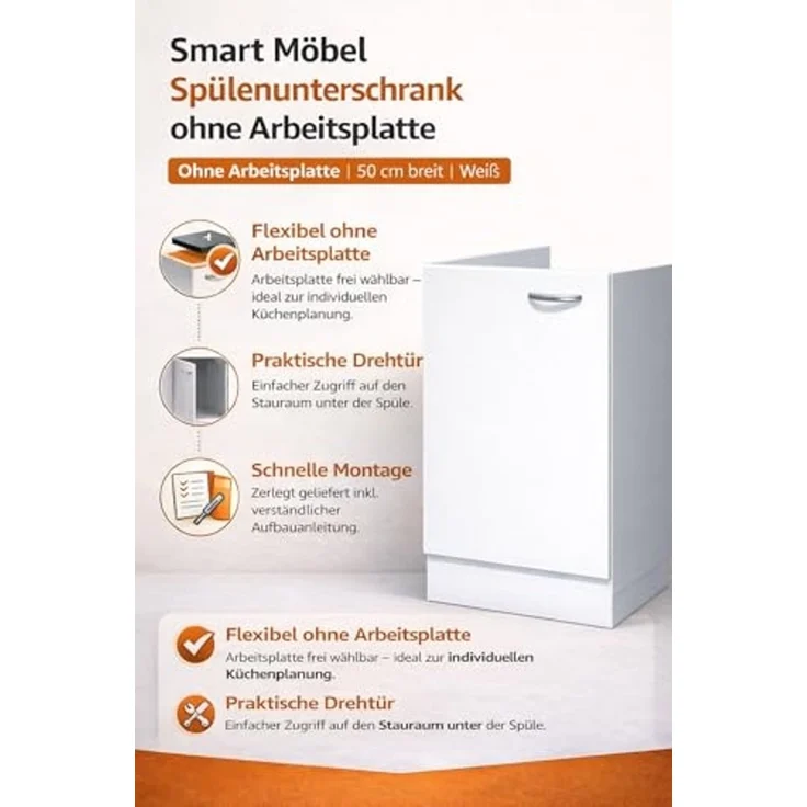 Flex-Well Spülenunterschrank Spülenunterschrank ohne Arbeitsplatte - 50 cm breit - Weiß – Witus – Bild 3