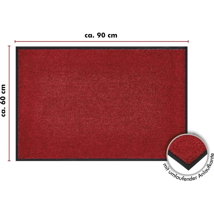 Andiamo 'Super Wash & Clean' Fußmatte, Made in Belgium, rechteckig, Höhe: 7 mm, rutschhemmend, waschbar, Rot, 60 x 90 cm – Bild 2