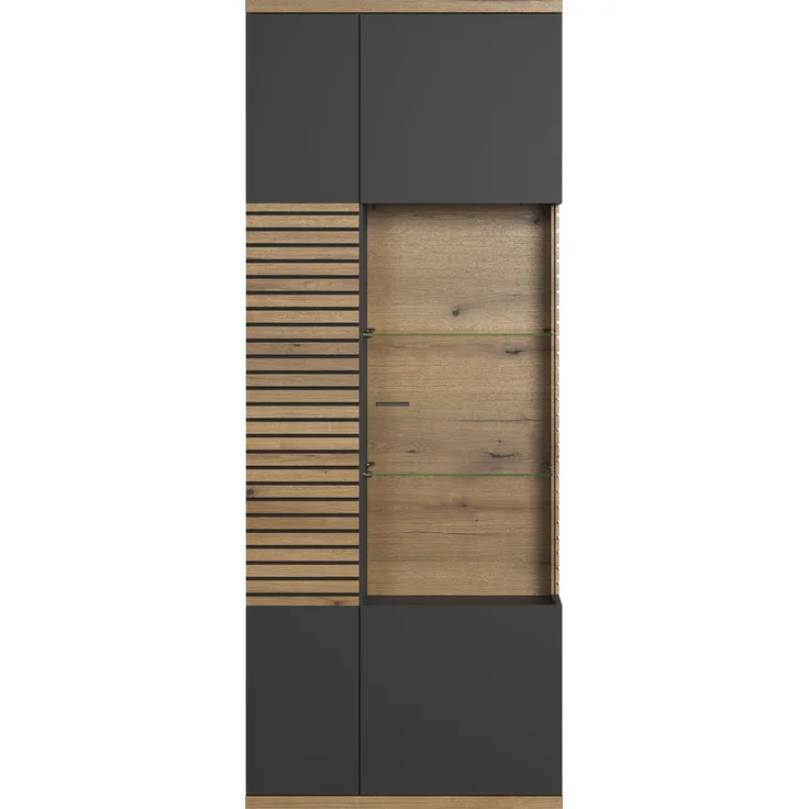 Vitrine Norris in grau und Eiche Evoke 80 x 205 cm