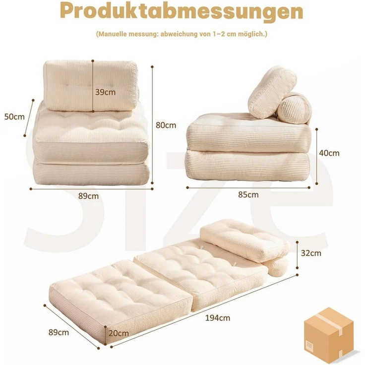 LITBIRD Schlafsofa faltbar, 4-in-1 Multifunktionssofa, Sitzsack-Sofa, Relaxsessel, 1 Teile, Spielsofa & Gästebett für kleine Räume – Bild 2