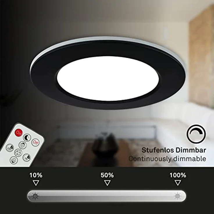 BRILONER 3er Set Bad Einbaustrahler LED, dimmbar und einstellbare Farbtemperatur von warmweiß bis kaltweiß, mit Fernbedienung, IP44, 92x45 mm, Schwarz – Bild 4