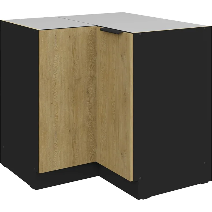 Küchen Eckunterschrank 90x90 cm CREMONA Eiche hell + Schwarz matt Küche Küchenzeile Küchenblock Einbauküche