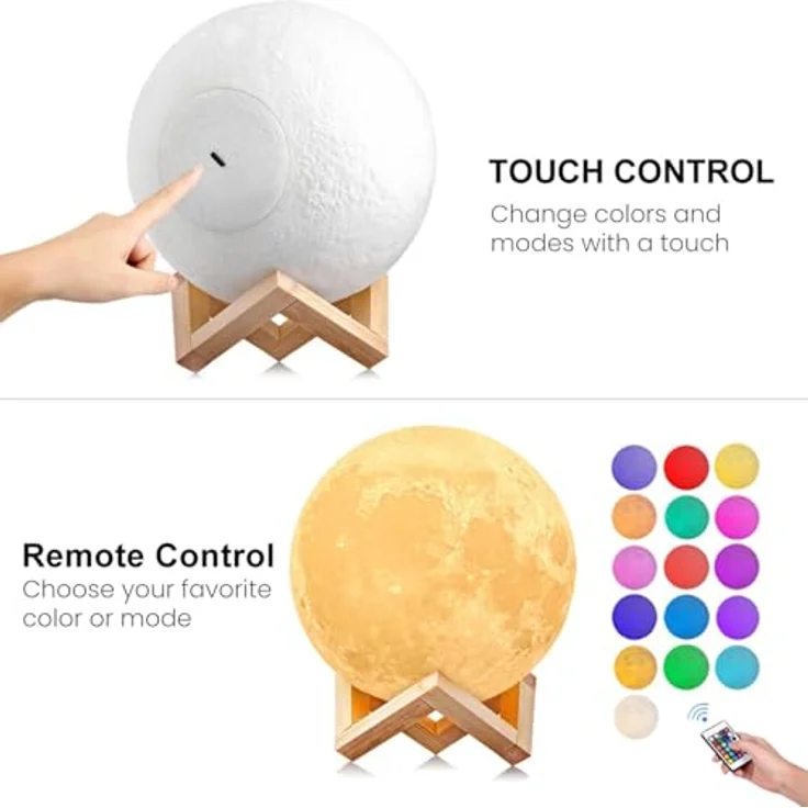 Uten Mond Lampe LED mit Fernbedienung Farbige Dekoleuchte 3D Mond Kunst Mondlicht tragbares Nachtlicht mit Nachtlicht Touch Sensor Tischlampe dimmbar (Einstellbare 16 Farbe) Geschenkideen – Bild 6