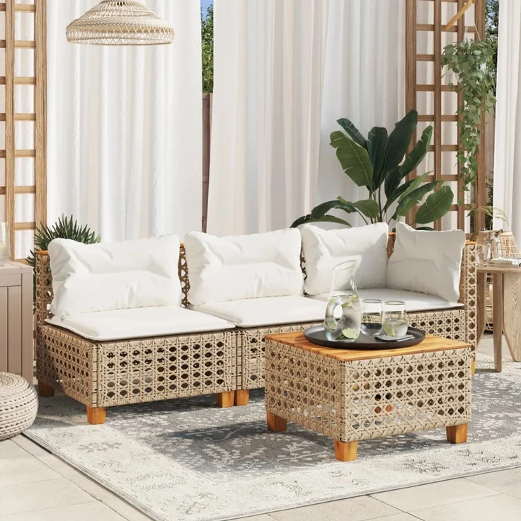 vidaXL Gartentisch Beige 55x55x36 cm Poly Rattan Akazienholz 365931 – Bild 3