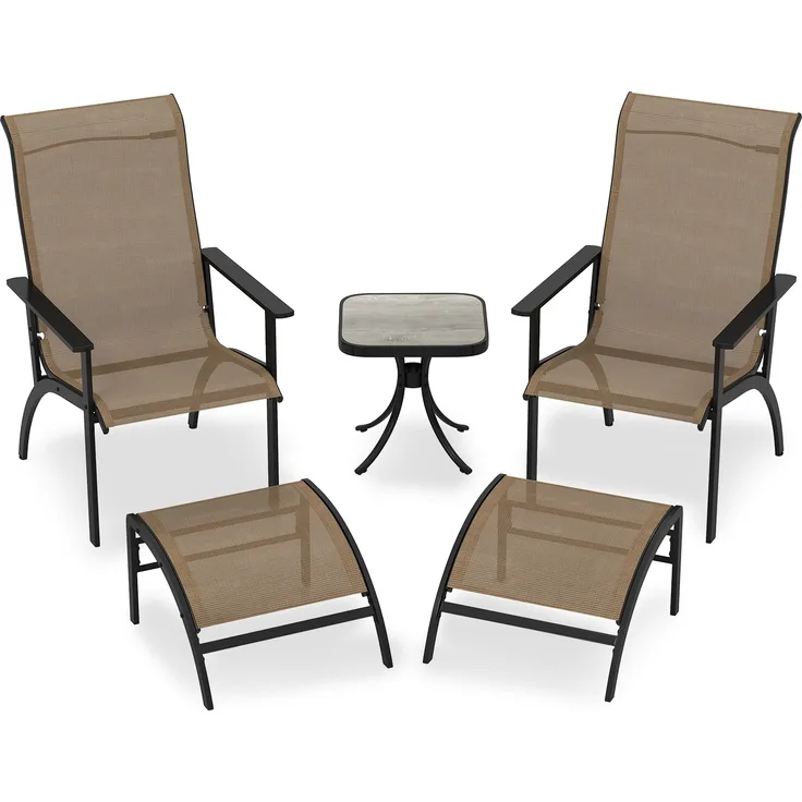 5-teiliges Balkonmöbel Set Gartenmöbel Balkonset inkl. 2 Stühle mit Hocker & Tisch Sitzgruppe für Garten