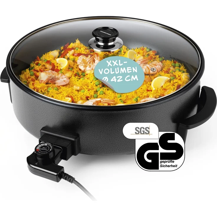 GOURMETmaxx Elektrische Pfanne 1500W metallic schwarz 42cm mit Deckel & Trenner, 1500 W, Pasta Pizza ohne Herd zubereiten Antihaftbeschichtung mit Cool-Touch – Bild 1