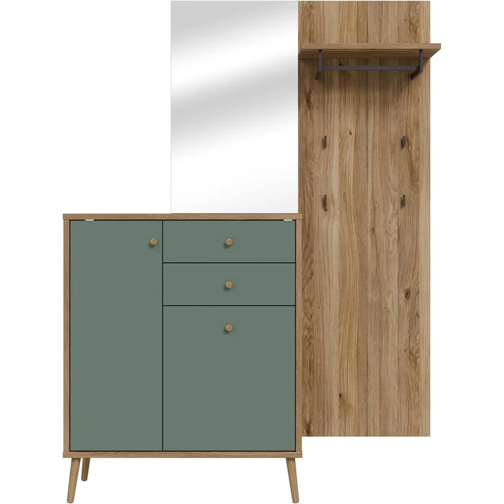 Garderobe Winston / Whenua, Holzwerkstoff, Grün, Holzfarben, 144 x 195 x 42 cm – Bild 3