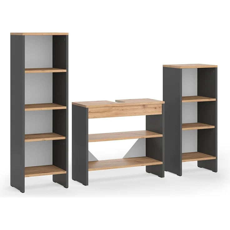 Badmöbel-Set Karli Anthrazit/Goldkraft Eiche 3-teilig Vicco – Bild 1