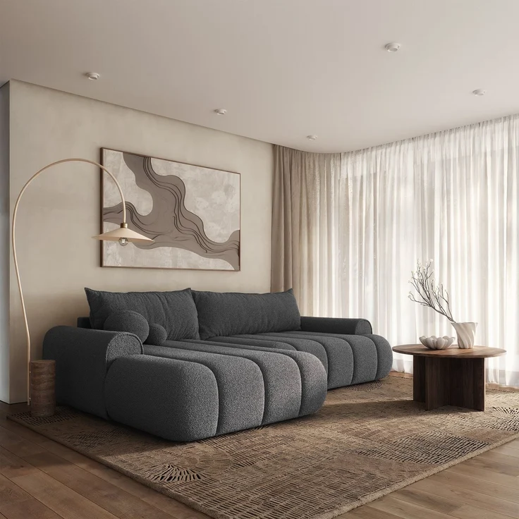 Selsey 'Dandelino' Ecksofa mit Schlaffunktion, Stauraum und Bouclé-Bezug, grau, links, 80 x 275 x 168 cm – Bild 3