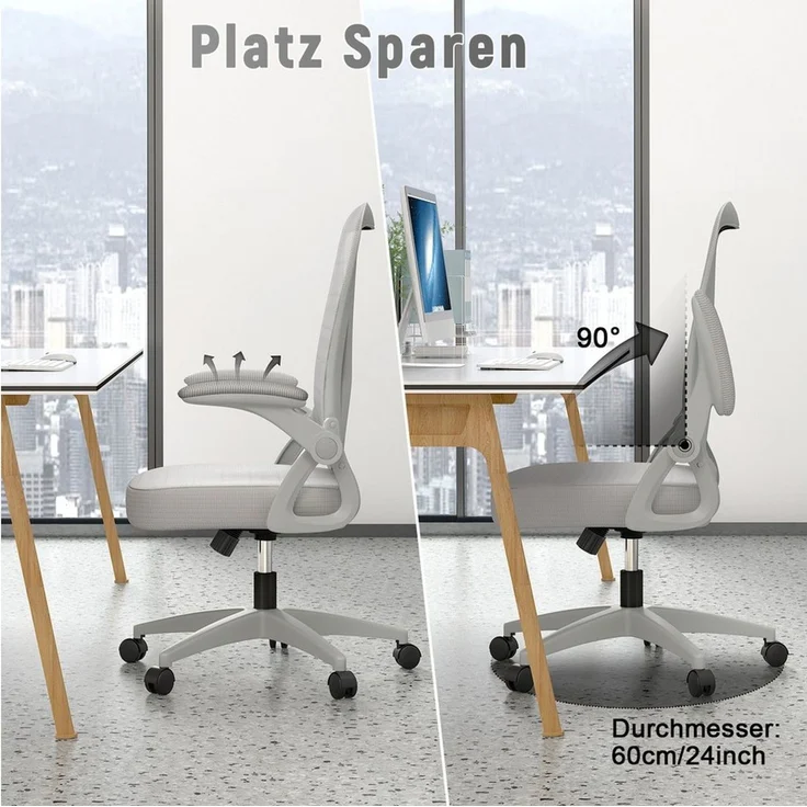 BIGZZIA Bürostuhl Ergonomischer Sitz, Sessel mit 90° klappbarer Armlehne,Lordosenstütze,höhenverstellbar – Bild 3